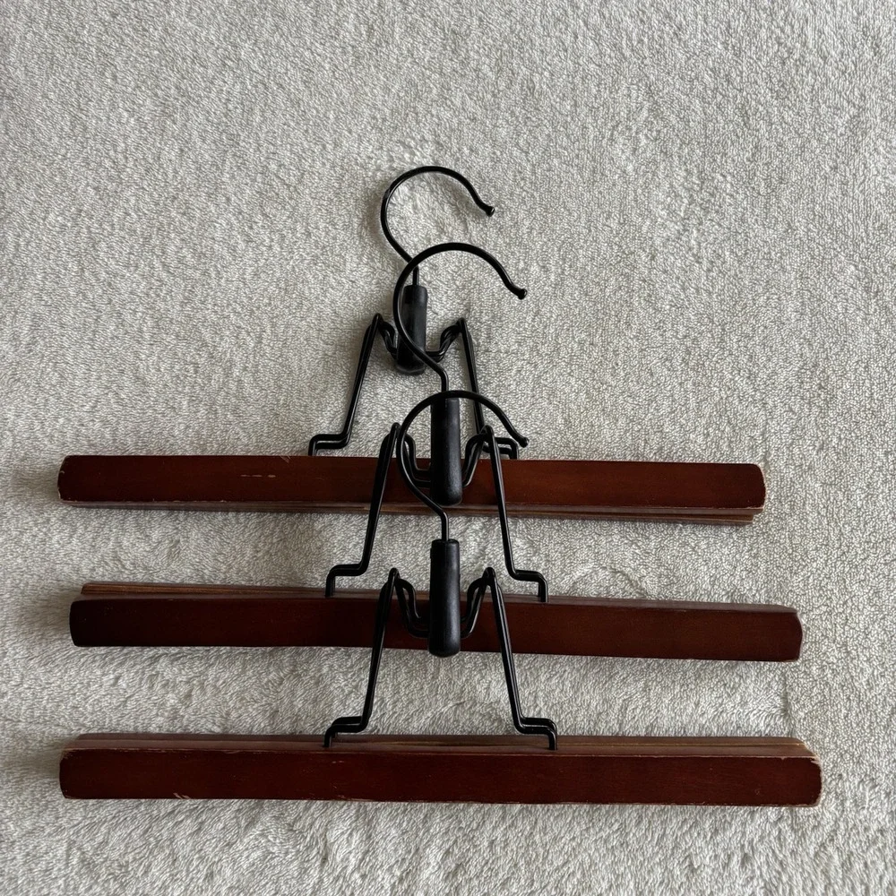 Wooden Pant / Skirt Hangers (Lot of 3) Vintage‎ Metal C-hook   11